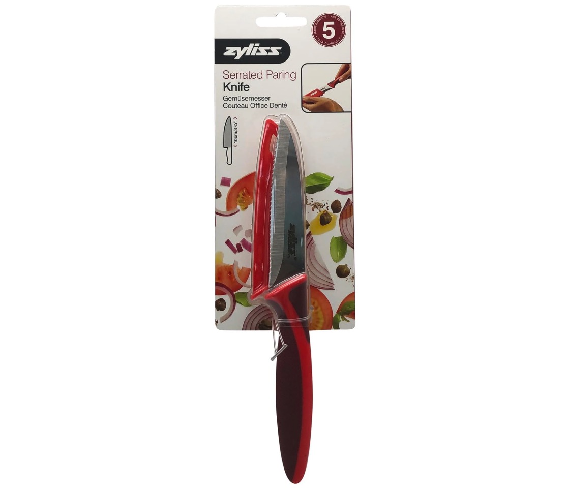 How to cut a pear: 
ZYLISS Serrated Paring Knife, 4-Inch Stainless Steel Blade